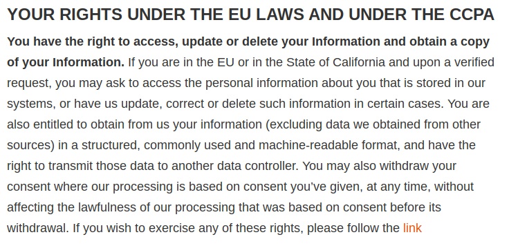 Cellebrite Privacy Statement: Excerpt of Your Rights Under the EU Laws and Under the CCPA clause