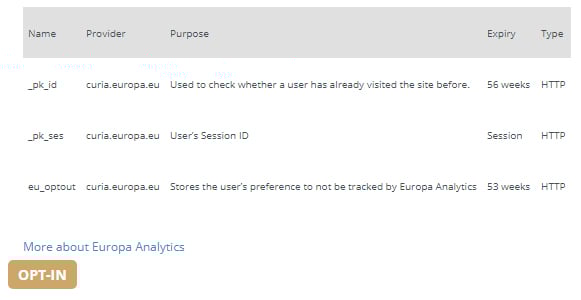 Curia Cookies opt-in button