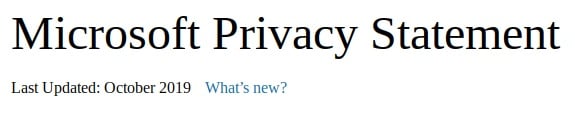 Microsoft Privacy Statement: Last Updated data and update link
