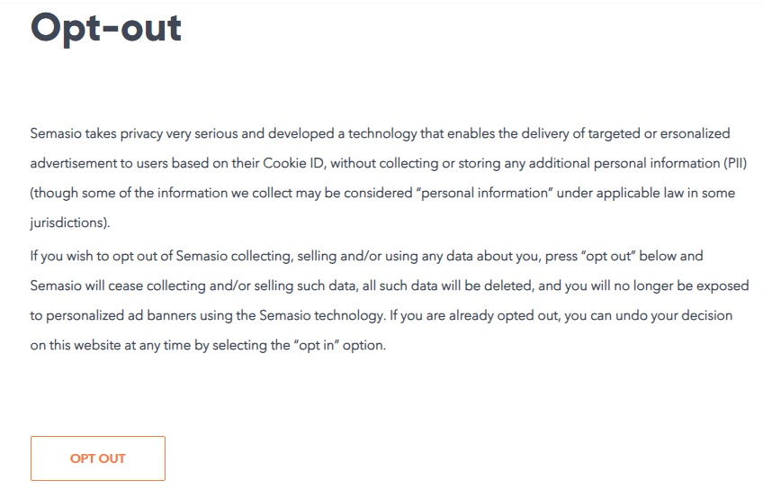 Semasio: Screenshot of Opt-Out page