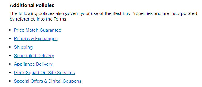 Best Buy Terms and Conditions: Additional Policies clause