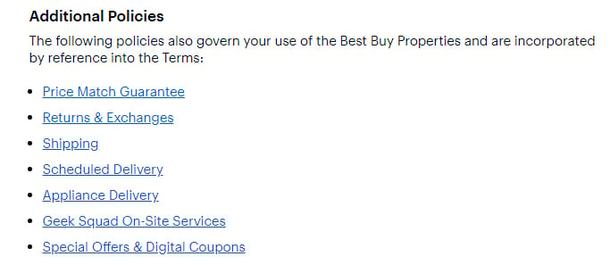Best Buy Terms and Conditions: Additional Policies clause