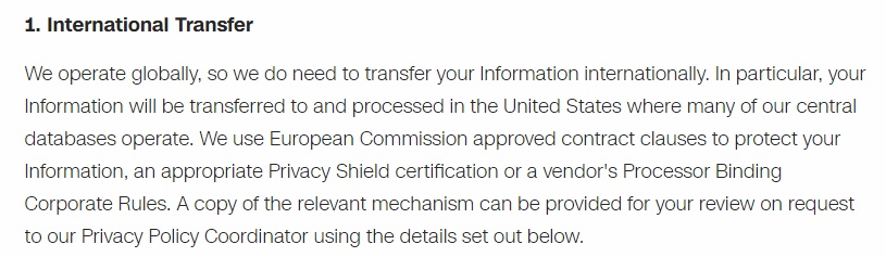 CNN Privacy Policy: International Transfer clause