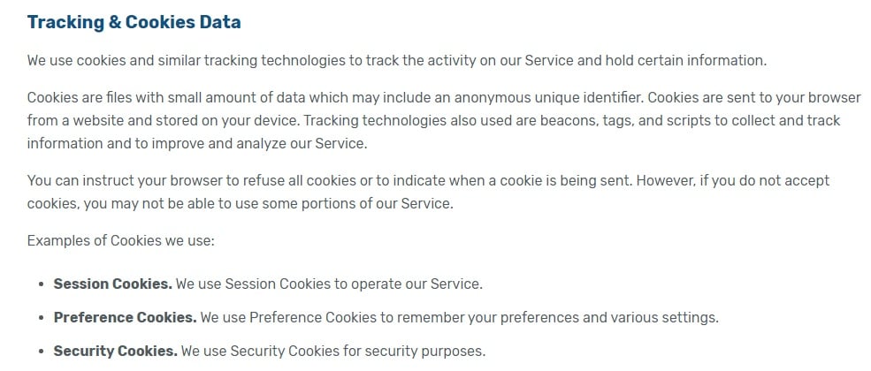 Curiscope Privacy and Cookie Policy: Tracking and Cookies Data clause