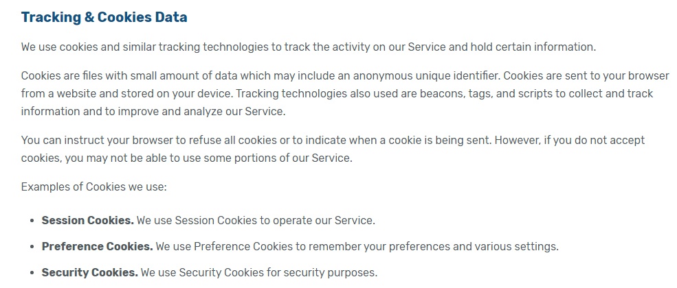 Curiscope Privacy and Cookie Policy: Tracking and Cookies Data clause