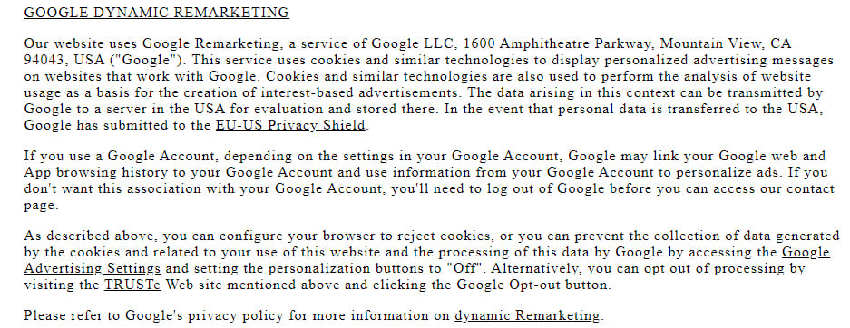 Drenge Cookies Policy: Google Dynamic Remarketing clause