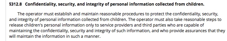 Electronic Code of Federal Regulations COPPA Section 312 8 - Security