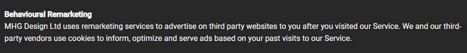 MHG Design Privacy Policy: Behavioural Remarketing clause