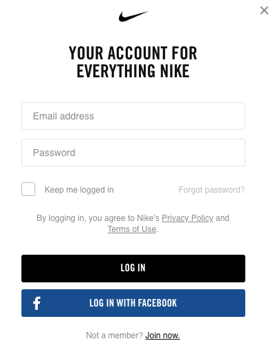 Nike log in form