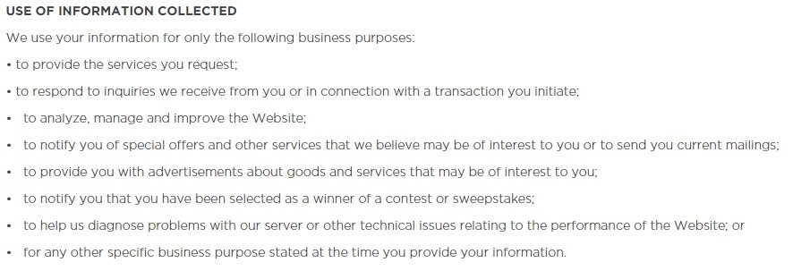 Shop Beer Gear Privacy Policy: Use of Information Collected clause