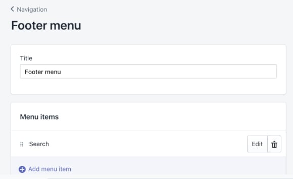 Shopify dashboard: Footer menu screen