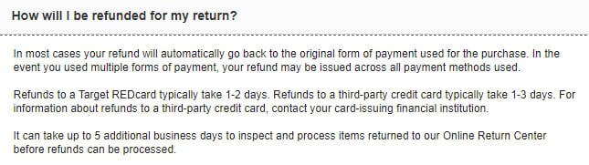 Target Return Policy: How will I be refunded for my return clause - Method and time