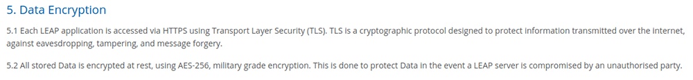 LEAP Security Policy: Data Encryption clause