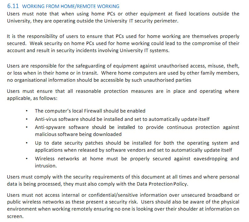 UCLan: IT Security Policy - Remote Working clause