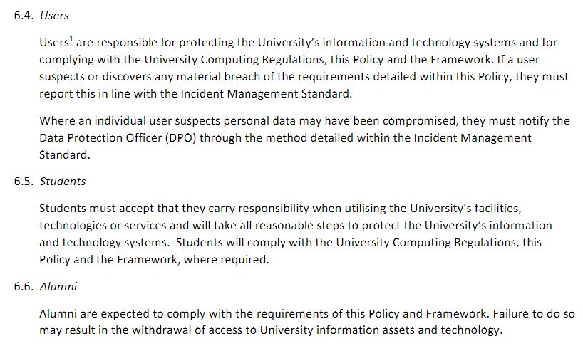 University of Edinburgh: Information Security Policy - Excerpt of Responsibilities clause