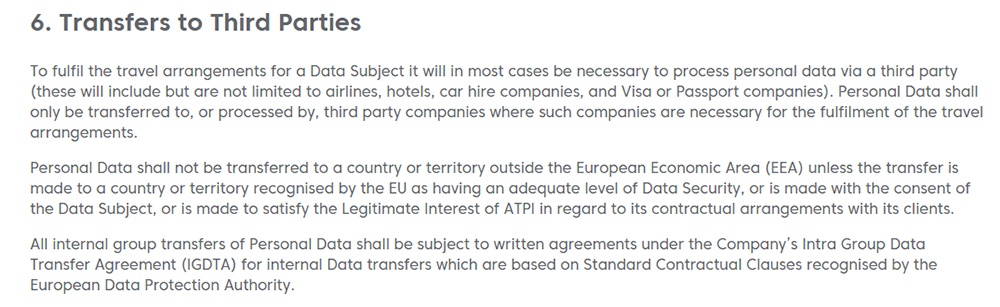 ATPI GDPR Privacy Notice: Transfers to Third Parties clause