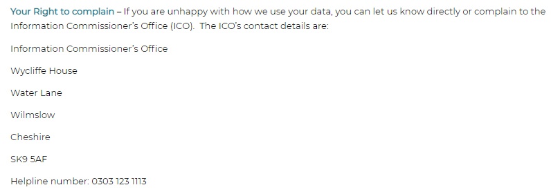 The Brexit Party Ltd Privacy Policy: Your right to complain clause