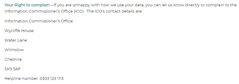 The Brexit Party Ltd Privacy Policy: Your right to complain clause