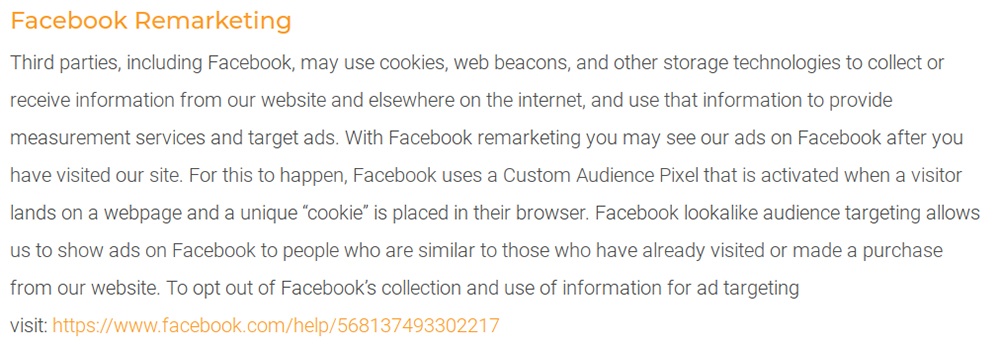 Creative Conservatories UK Privacy Policy: Facebook Remarketing clause