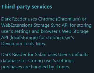 Dark Reader Privacy Policy: Third party services clause