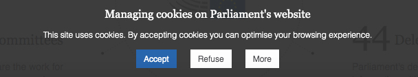 EU Parliament cookie consent notice