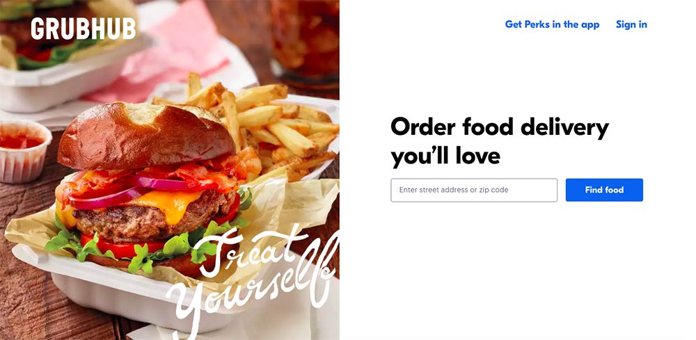 Screenshot of GrubHub landing page