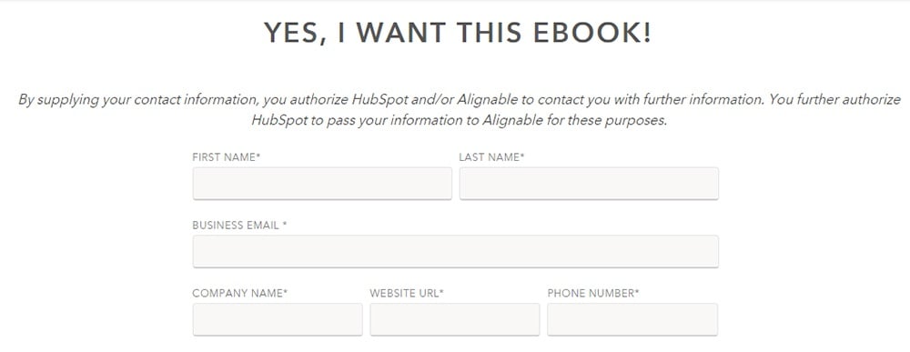 Excerpt of HubSpot eBook download form