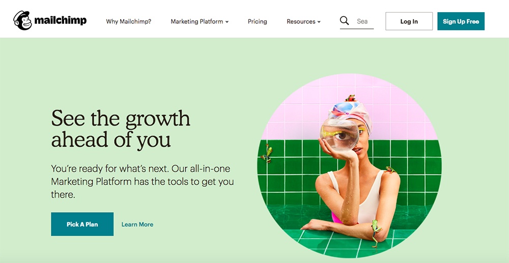 Screenshot of Mailchimp&#039;s homepage