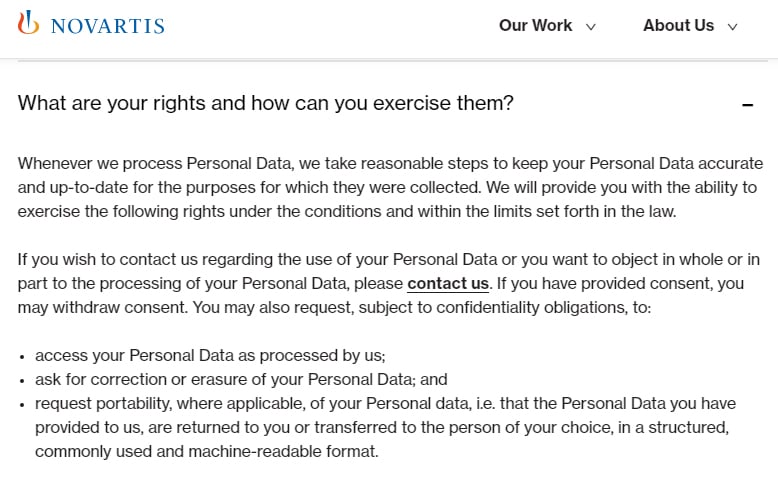 Novartis Privacy Policy: What are your rights and how can you exercise them clause