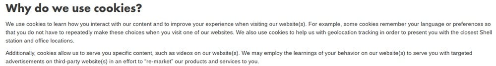 Shell Cookie Policy: Why do we use cookies clause intro