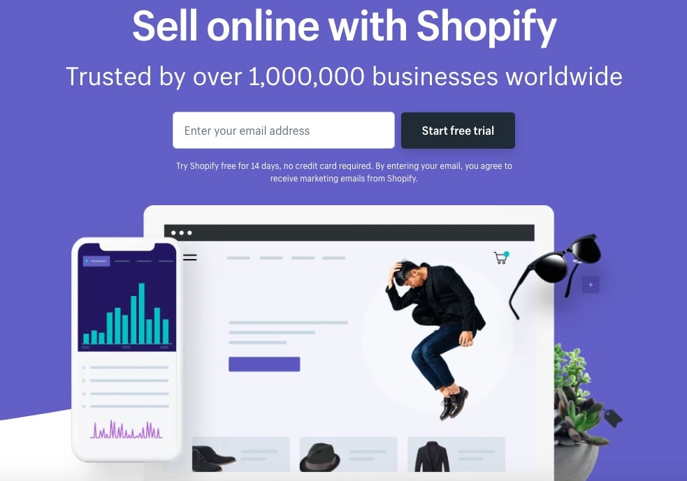 Screenshot of Shopify landing page