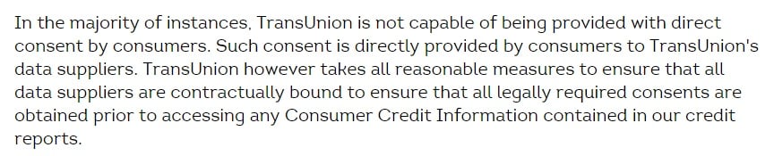 TransUnion Privacy Policy: Ensuring that required consent is obtained clause