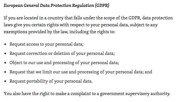 Automattic Privacy Policy: GDPR clause