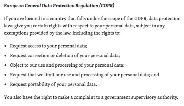 Automattic Privacy Policy: GDPR clause