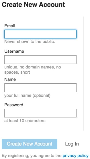 Discourse Create Account form