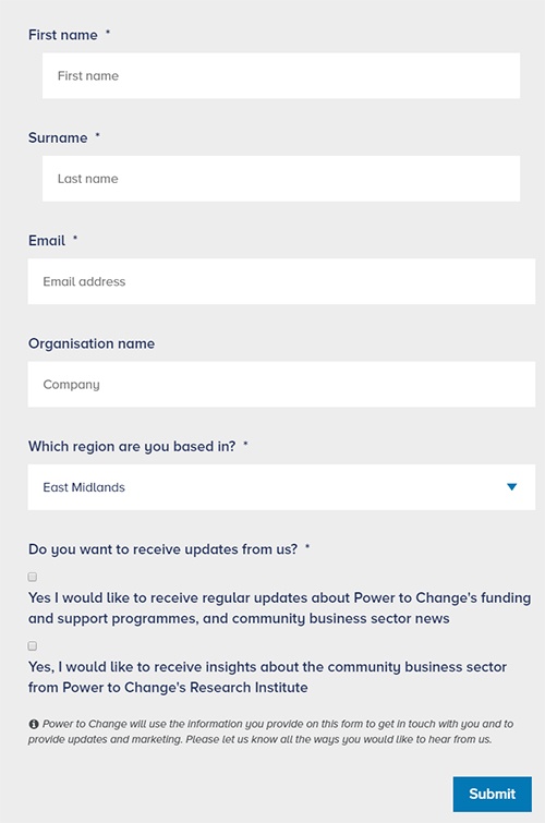 Power to Change email newsletter sign-up form