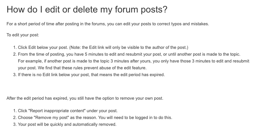 TripAdvisor Help Center: How to edit or delete forum posts