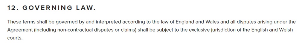 Andersen EV EULA: Governing Law clause