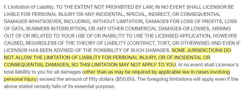 Apple EULA: Limitation of Liability clause