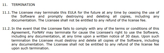 ForNAV EULA: Termination clause