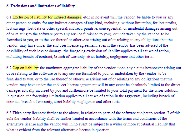 miGenie EULA: Exclusions and Limitations of Liability clause