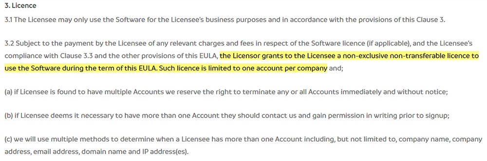 Natural HR EULA: Licence clause excerpt