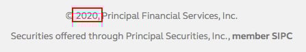 Principal copyright notice: Copyright date - Year highlighted