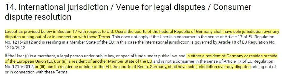 ResearchGate Terms of Service: International jurisdiction - Governing law clause