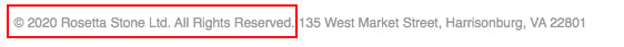 Rosetta Stone copyright notice in footer of the website
