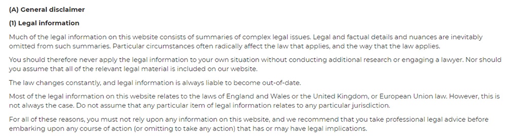 SEQ Legal Terms and Conditions: General Disclaimer - Legal Information clause