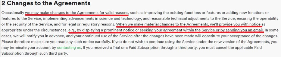 Spotify UK Terms and Conditions: Changes to the Agreements clause