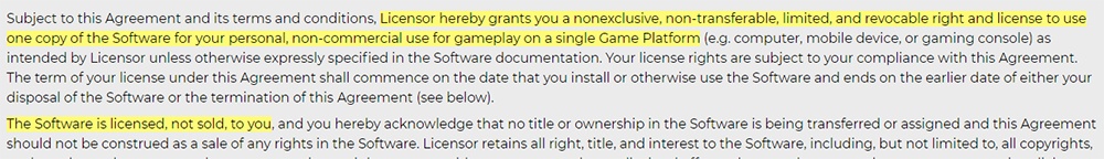 Take-Two Games EULA: License clause excerpt