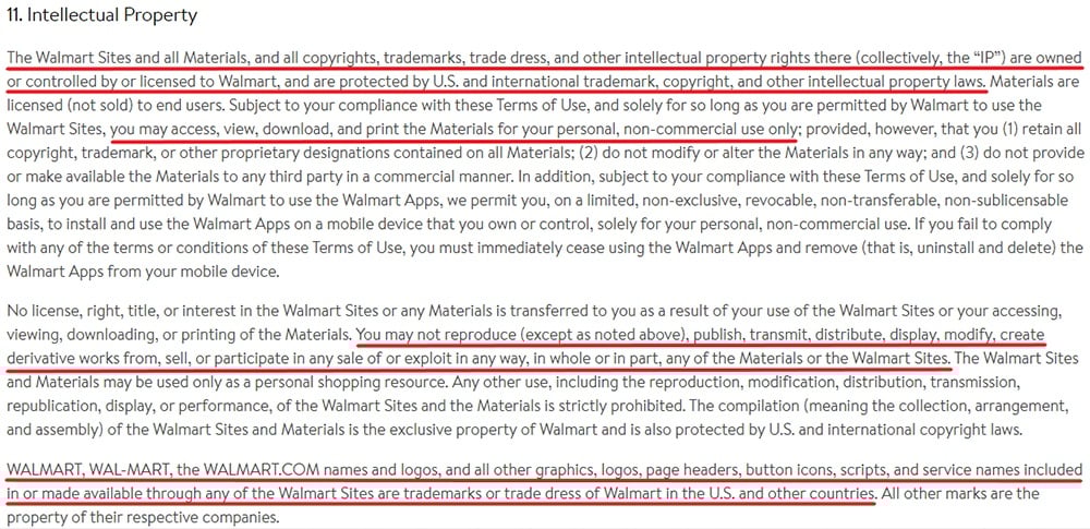 Walmart Terms of Use: Intellectual Property clause