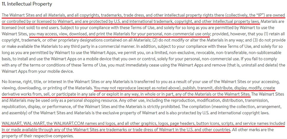 Walmart Terms of Use: Intellectual Property clause